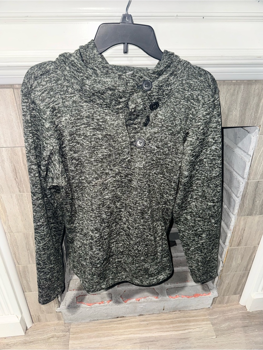 Columbia WOMENS Heathered Black Crewneck Button Pullover Sweater